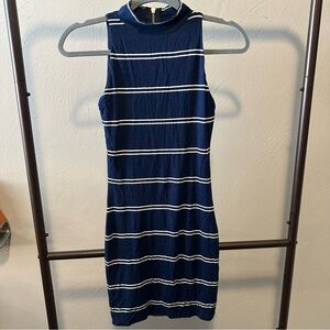 Blue and White High Neck Dress